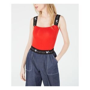 NWT WAISTED Womens Red Snap Closure Sleeveless Square Neck Body Suit Top M